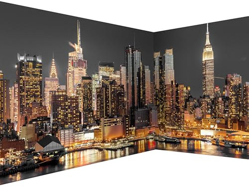 murando - Photo Wallpaper New York City 550x250 cm / 216 x 98 - Non-Woven Premium Corner Art Print Fleece Wall Mural Decoration Poster Picture Design Wallpaper Modern - Panorama Night d-B-0060-a-e