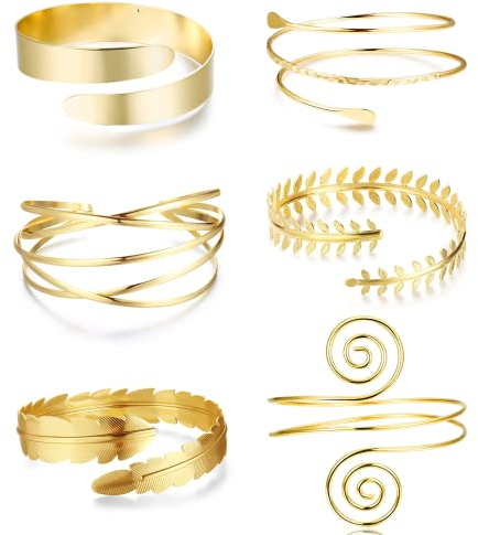 Dimaday 6 Stücke Oberarm Manschette Armreif für Frauen, Silber, Gold, Verstellbares Armreif Oberarm, Minimalistisch, Einfache Griechische Armbinde, Hochzeit, Modeschmuck