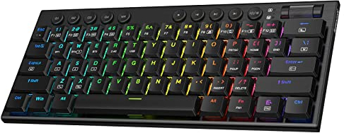 Redragon K632 Noctis 60% Wireless RGB Mechanical Keyboard, Bluetooth/2.4Ghz/Wired Tri-Mode Ultra-Thin Low Profile Gaming Keyboard w/No-Lag Connection, Dedicated Media Control & Linear Red Switch