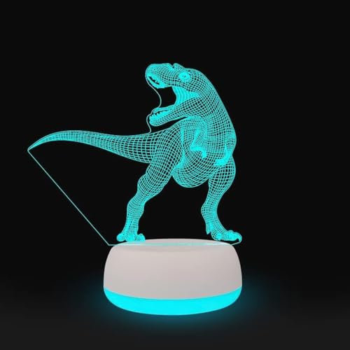 Xdorra Dino T Rex Deko 3D Nachtlicht, 7 Farben 3D LED Dinosaurier Tischlampen, Kinder Nachtlicht Tyrannosaurus Rex Geburtstagsgeschenke für Kinder Jungen Männer