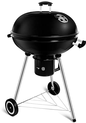 SunJas Barbacoa de Carbón y Leña con Ruedas,Ø57x95 cm BBQ Barbacoa Portátil con Parrilla para 4-6 Personas para Jardín,Picnic,Camping,Fiesta