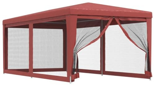 vidaXL Partyzelt mit 6 Mesh-Seitenwänden Gartenzelt Festzelt Pavillon Zelt Gartenpavillon Gazebo Gartenlaube Bierzelt Faltzelt Camping Rot 3x6 m HDPE