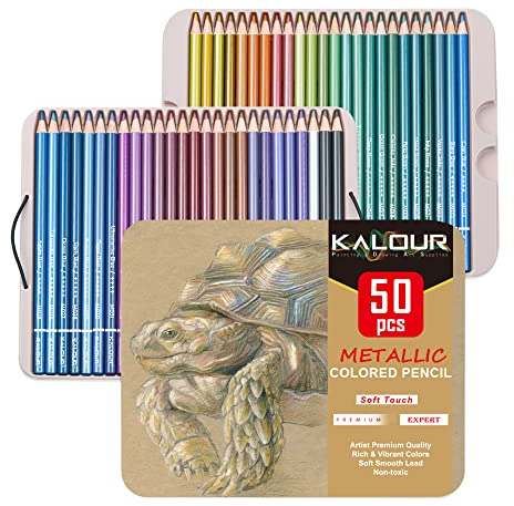 KALOUR Pro Metallic-Buntstifte, 50 Farben Set, weicher Kern für lebendige Farben, ideal zum Zeichnen, Skizzieren und Schattieren, Buntstifte für Erwachsene und Anfänger