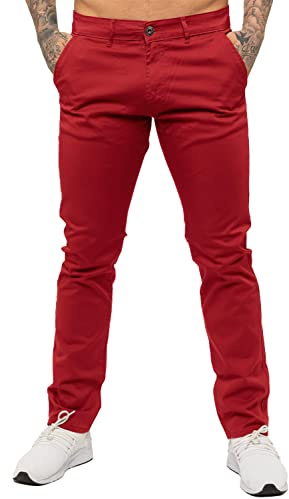 989Zé ENZO Mens Skinny Slim Fit Chinos Stretch Trousers Pants EZ348 RED 34 Long