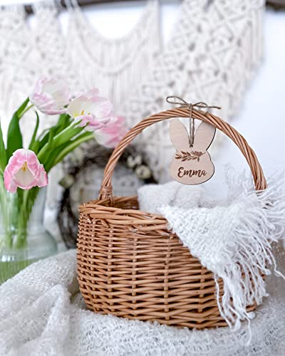 minimutz Flecht-Korb zu Ostern mit personalisiertem Holz-Anhänger | Osterkorb Geschenkanhänger Hase für Kinder | Personalisiertes Osternest zum Befüllen (L)
