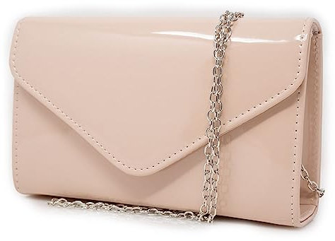 Emila Pochette beige lucida di vernice elegante cerimonia da donna borsa a mano piccola clutch bag borsetta sera matrimonio comunione battesimo Nude primavera estate 2025