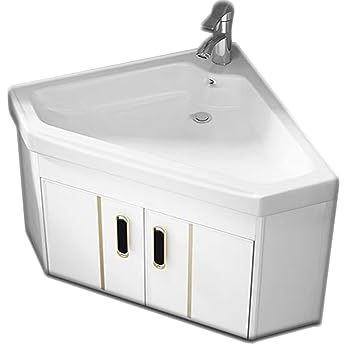 Eckwaschbecken mit Unterschrank,wandmontiertes keramikwaschbecken,freistehendes waschbecken ,waschbeckenunterschrank kleines waschbecken,Für Badezimmer, Waschküchen. ( Color : Wit , Size : 48*48cm )