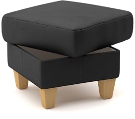 CAVADORE Leder-Hocker Palera / Polsterhocker mit Stauraum + massiven Holzfüßen als Sitzgelegenheit, Aufbewahrung, Fußablage / 58 x 48 x 58 / Leder Schwarz