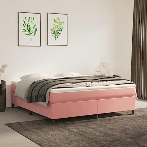 ZEYUAN Boxspringbett mit Matratze Rosa 160x200 cm Samt, Bett, Bettrahmen, Gästebett, Bed Frame, Jugendbett, Jugendzimmer Komplett Set