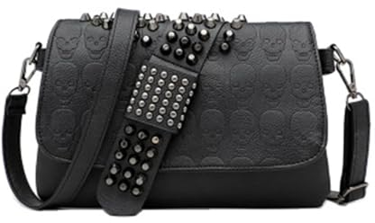 VKEID Punk-Umhängetasche für Damen Nieten-Umhängetasche, Damen-Umhängetasche, modische schwarze Totenkopf-Tasche, Damen-Umhängetasche, Retro-Tasche