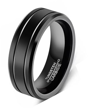 MAGIIE 8mm TITANIUM Ringe für Herren Keltische Drachen Ringe Eheringe Herren Schwarz Cubic Zirkonia Ring Partnerringe Freundschaftsringe,Größe 60 bis 70… (Schwarz zwei Linien, 62)