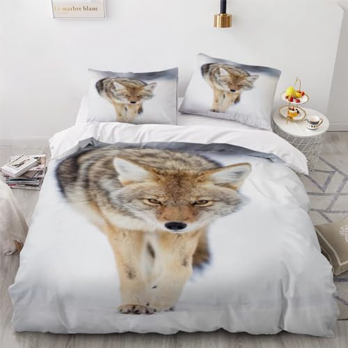 DILANI Housse De Couette 240x260cm Adulte 3D Loup Microfibre Parure de Lit 2 Personnes avec Fermeture à Glissière et 2 Taies d'oreiller 50x75 Animal 3 Pièces pour Enfants Adulte