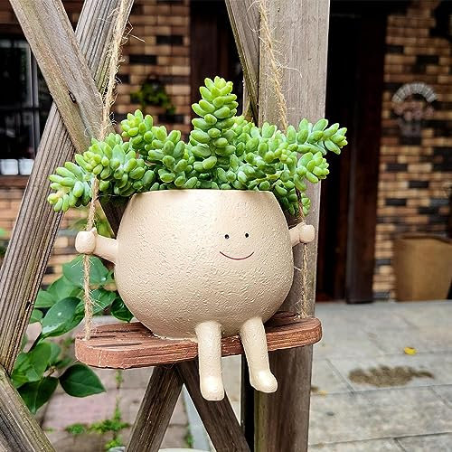 Maceta con cara oscilante, maceta con cabeza colgante, expresión sonriente, plantas suculentas, macetas para plantas suculentas para cadena de plantas, ideas de regalo vivo para madre, Navidad