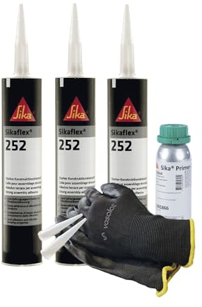 Sikaflex 252 schwarz 3x 300ml Klebstoff mit Primer 209D - für die Verklebung von Kunststoff mit 5 Düsenspitzen
