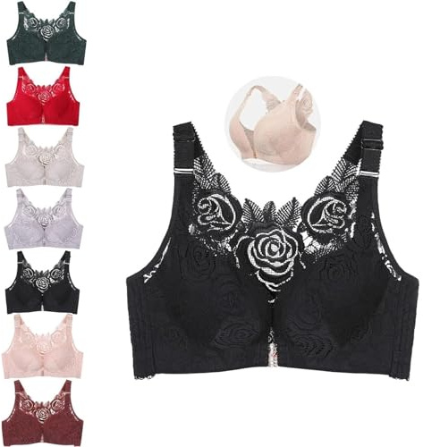 ADTEMP Floral Secrets Comfort Rose Bra, Floral Secret Bra, U Shape Back Front Closure Bra, Front Closure Bra for Women Plus Size