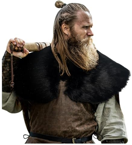 keland Herren Wikinger Schulterfell Mittelalter Fur Collar Fellkragen Kunstfell Kragen Umhang Schal Capelet (S-Schwarz)