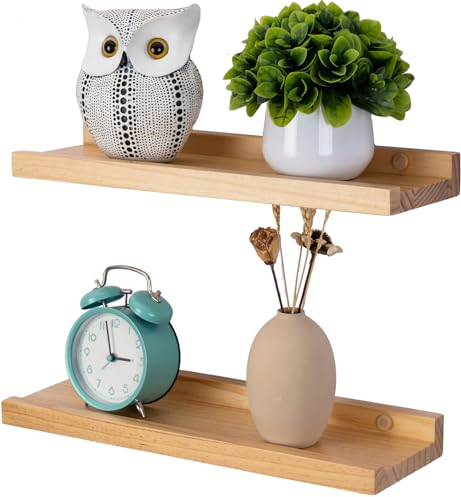 Gieanoo Bilderleiste Holz, 2er-Set Wandregal Holz Massivholz Schweberegal Rustikale Holzregale mit Lippe kleines Bücherregal Wand Hängeregal Regalbrett für Wohnzimmer Schlafzimmer 30x13cm