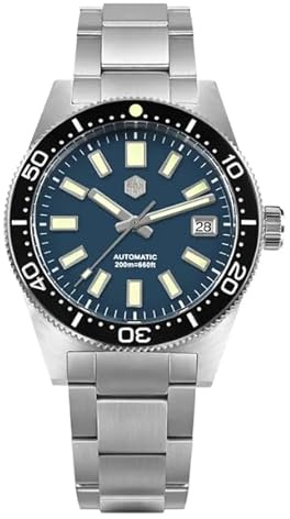 San Martin Herren-Armbanduhr 62mas SN007GB, 39 mm, 20 Bar, Taucheruhr, NH35, automatische mechanische Luxus-Taucher-Armbanduhr, wasserdicht, Edelstahlband, Blau, Modern
