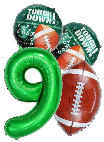 XL American Football Set + Zahlenballon 9 Grün Rugby Ball Sport 9 Party Motto Folienballons Deko Dekoration Super Bowl, 9 Geburtstag GOAT Ballon Feier 9 Birthday deco neu (Set + Zahl 9)