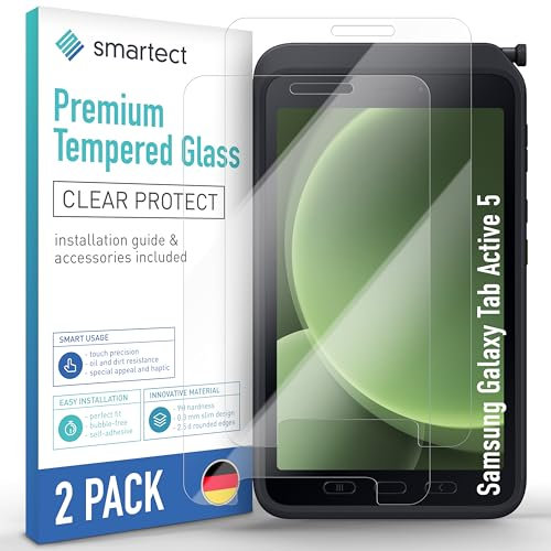 smartect Vetro Temperato [2 Pezzi, Clear] compatibile con Samsung Galaxy Tab Active 5, Pellicola Protettiva HD Anti Graffio, Senza Bolle, Durezza 9H, 0.3mm Ultra Trasparente, Ultra Resistente
