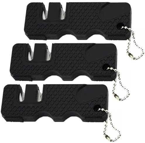 3 Pcs Pocket Knife Sharpener 2 Stages Manual Knife Sharpener Safe Mini Sharpening Tool Double for Survival Hunting Fishing Camping