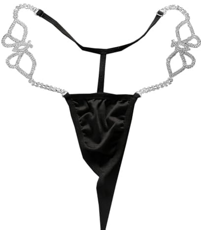 Strass Schmetterling Körper Kette Tanga Höschen Schmuck Glitter Kristall Bauch Kette Tanga Festival Rave Bikini G String Taille Kette für Frauen (Silber)