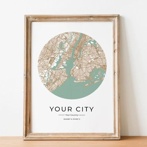 SHINERING Personalizado Negro Moderno Cualquier Mapa De Ciudad Arte De Pared Lienzo Póster Impresiones Pinturas Imagen Para La Decoración Del Hogar De La Sala De Estar A9 40X50Cm Sin Marco