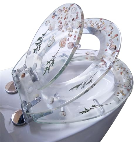 JYHCD Kind Und Mutter Toilettendeckel, Soft Close 3D Harz Familie Eltern-Kind Toilettendeckel WC Sitz Für U/V/O Typ Reinigen,Durchsichtig
