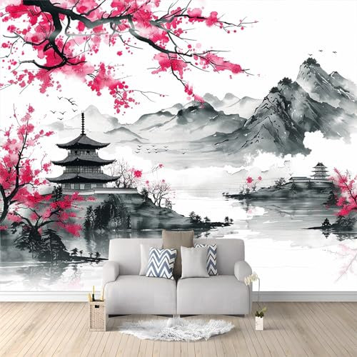 Fotomurales infantiles Flores De Cerezo Japonés Sobre Fondo Blanco. Papel Tapiz 350 x 256 cm Estilo Tradicional De Pintura De Tinta Oriental Fotomurales 3D Tv Fondo Pared Moderno Dormitorio Murales