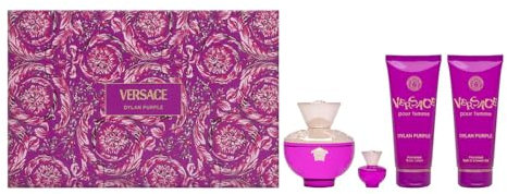 Dylan Purple by Versace for Women - 4 Pc Gift Set: 3.4oz EDP Spray, 0.17oz EDP Spray Mini, Shower Gel, Body Lotion