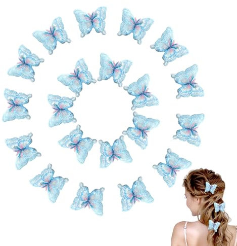 XCSJ 20 Pcs Schmetterling Nähen Applikationen, Bestickt Organza Patches, Stickpatches zum Dekorieren für DIY Kunsthandwerk, Kleidung (Blau)