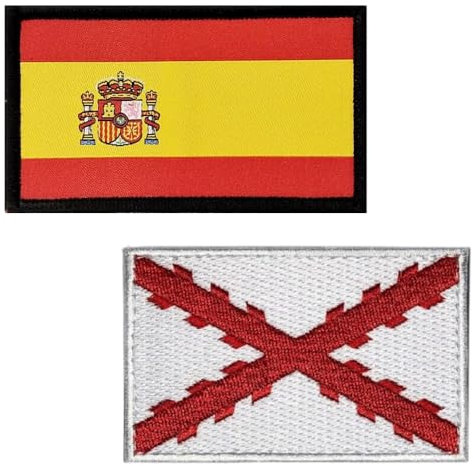 Pack de 2 Parches Militares Bordados Bandera España y Bandera Cruz de Borgoña. Parches Bordados para Ropa, Mochila Táctica, Gorra, Chaqueta.
