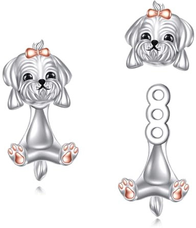 POPLYKE Malteser Ohrringe 925 Sterling Silber Hund Ohrringe Damen Malteser Hund schmuck