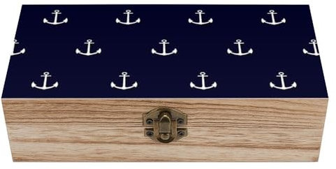 Cmagnifico Quadratische Holzbox, nautisches Thema, einfache Anker, Holz-Aufbewahrungsbox, dekorative Holzkiste für Sammlerstücke
