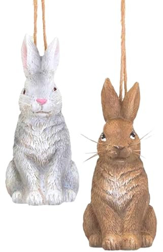 The Bridge Collection 7,6 cm weiße und braune Hasen-Ornamente – Set mit 2 Waldtier-Weihnachtsschmuck