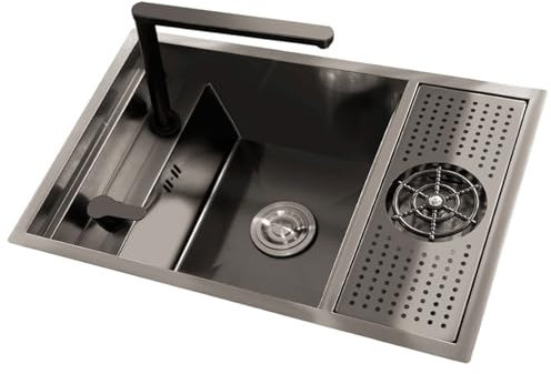 Fregadero de Cocina Acero Inoxidable 70x40cm, Fregadero de Cocina Doble, Incluye Grifo, Grifo de Agua purificada, Dispensador de jabón