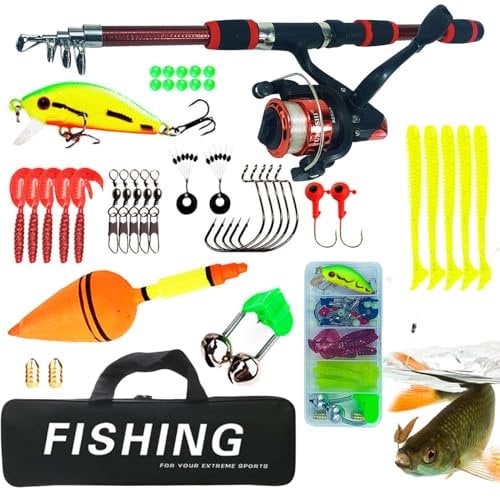 Fishing Rod And Reel Set - Portable Telescopic Fishing Rod | Kids Fishing Rod And Reel Combo | Fishing Gear Set With Bait Box And Storage Bag | Fishing Rod Starter Set For Boys, Girls, Teens, Adults