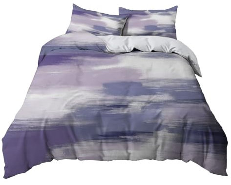 YBRAVO Grigio Set Copripiumino Matrimoniale Bedding 200x200 cm Scarabocchio lilla Copripiumino 3 Pezzi Una Piazza e Mezza Morbido Microfibra Copripiumino Inclusa 2 Federa 50x75