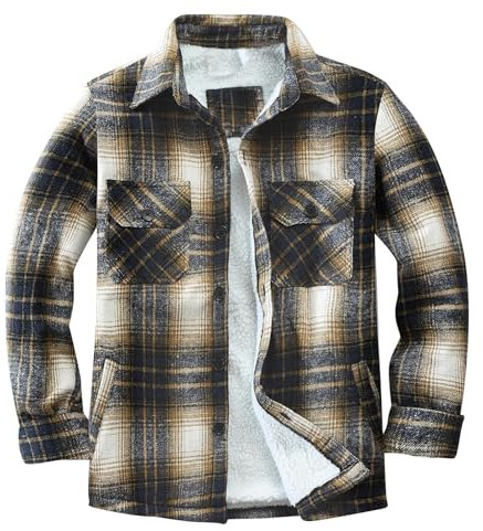 Chemise en flanelle pour homme - Doublure polaire thermique - Veste chaude à carreaux - Veste thermique confortable - Chemise de travail - Veste d'hiver douce, café, XXL