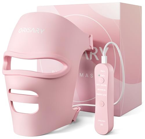 Gesichtsmaske Lichttherapie, Led Rotlicht Maske Gesicht und 4 Vverschiedenen Wellenlängen, Lichttherapie Maske zur Faltenreduzierung, Hautpflege, Silikon