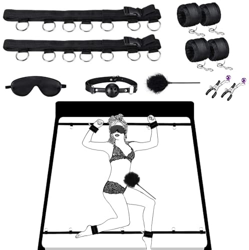 8 Pièces SM Kits de Bondage, BDSM Bondage Kit pour les Couples, SM Erotiques Menottes Sex, Retenue et Bondage, Fouet Sexy érotique, BDSM Ensemble Jeux Sexuelle Adulte Couple pour Les Débutants