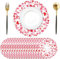 50 Stück Rosa Herz Papier Platzsets rund Papier Tischsets mit herzförmige Blätter Einweg Platzsets rund 34 cm, Dekor für Valentinstag, Hochzeit, Urlaub, Party