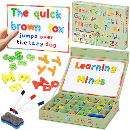 Learning Minds Magnetic Letters - Alphabet Foam Letters & Play Desk With Built-in Magnetic Board - Educational Spelling Toy For Kids - Alphabet Magnets Set For Toddlers