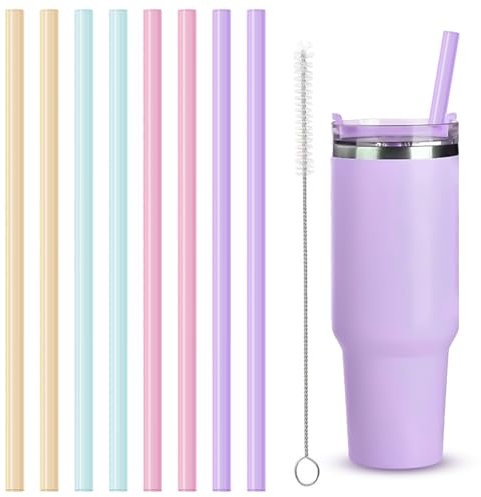 8 Pcs Colorful Reusable Straws for Stanley Cup, Plastic Replacement Straws for 40oz Stanley Tumbler with Cleaning Brush, Long Color Straw for Stanley Accessories Thick(8 Pack with 1 Brush)