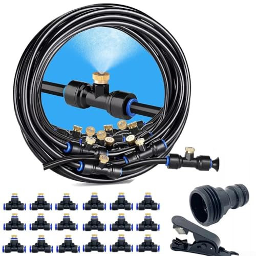 6M/15M Sprühnebel Kühlung Set, Outdoor Nebelsystem Mit 20FT / 50FT, Nebelkühlung Für Garten, Gewächshaus, Sonnenschirm (15M(50FT）)