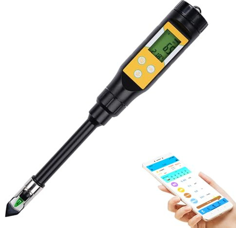 6 en 1 Medidor ph tierra bluetooth Medidor humedad plantas ph suelo Fotometría solar/PH/EC/temperatura/humedad del suelo/humedad del aire, pantalla LCD con memoria de datos y función de alarma.