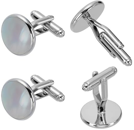 FINGERINSPIRE 2 Paar Flache Runde Manschettenknöpfe Aus Platin Mit Perlmutt 2.85x1.7cm Große Manschettenknöpfe Aus Natürlichem Muschel Messing Für Geschäfts Hochzeits Bankett DIY Manschettenknöpfe