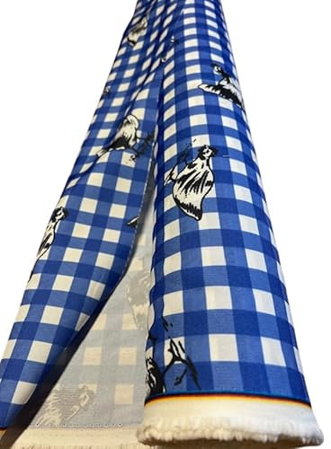 CREADETEX Rouleau de 30 mètres de tissu Burlington infroissable avec motifs poules et carreaux Vichy bleu nappe restaurants guinguettes largeur 150 cm