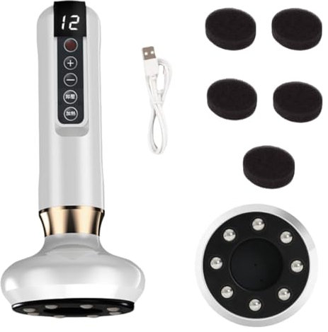 Serenya Masseur Anti-Cellulite Électrique 12 Niveaux, Ventouse, Chauffage Pour Cuisses/Fessiers, USB-C Portable (Blanc)