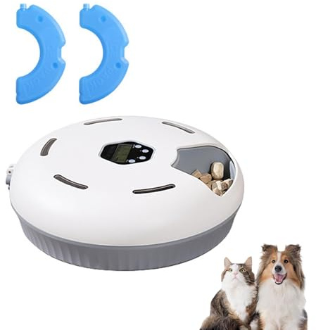 Automatischer Katzenfutterspender für 6 Mahlzeiten, 4 x AA | Für Nass- und Trockenfutter; Frischehaltung mit Eisakkus; leicht zu reinigen